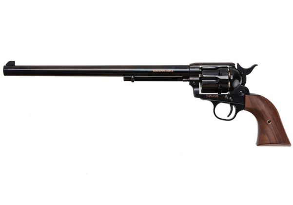 KING ARMS SAA .45 ピースメーカー リボルバー L - 電動(デンドウ)メッキ ブラック (バージョンII、ガス式)
