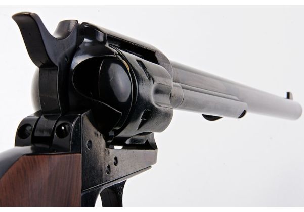 KING ARMS SAA .45 ピースメーカー リボルバー L - 電動(デンドウ)メッキ ブラック (バージョンII、ガス式)
