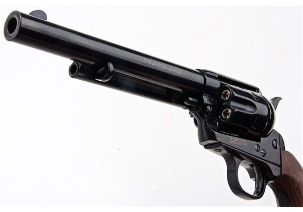 KING ARMS SAA .45 ピースメーカー リボルバー M - 電動(デンドウ)メッキ ブラック (バージョンII、ガス式)
