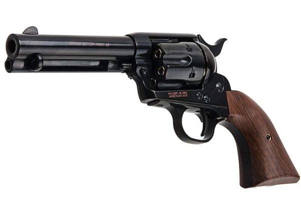 KING ARMS SAA .45 ピースメーカー リボルバー S - 電動(デンドウ)メッキ ブラック (バージョンII、ガス式)
