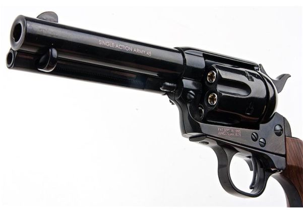 KING ARMS SAA .45 ピースメーカー リボルバー S - 電動(デンドウ)メッキ ブラック (バージョンII、ガス式)
