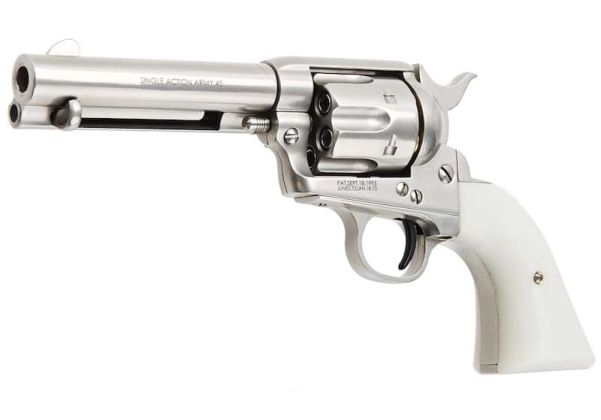 KING ARMS SAA .45 ピースメーカー リボルバー S - 銀(ぎん) (バージョンII、ガス式)
