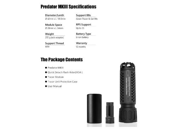 ACETECH プレデターMKIII トレーサーサプレッサーユニット (M14CCW) ブラスターMS内蔵 (フレイムエフェクト) - タン