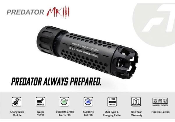 ACETECH プレデターMKIII トレーサーサプレッサーユニット (M14CCW) ブラスターMS内蔵 (フレイムエフェクト) - タン