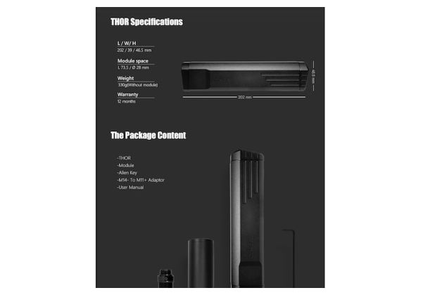 ACETECH THOR トレーサーユニット（Krytac Kriss Vector用、ブライトナーR搭載）（グリーン＆赤BB弾対応） - ブラック