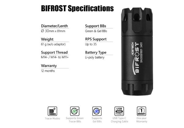 ACETECH Bifrost トレーサーユニット (M14CCW) マルチカラーフレームエフェクト (RGB レインボー) 付き - ブラス