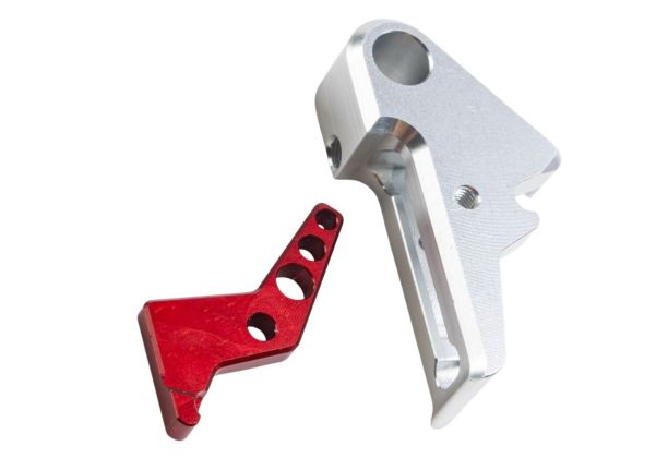 Revanchist Airsoft VFC Walther PDP フラットトリガーセット - 銀(ぎん)トリガー、赤セーフティ
