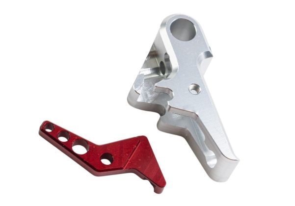 Revanchist Airsoft VFC Walther PDP フラットトリガーセット - 銀(ぎん)トリガー、赤セーフティ
