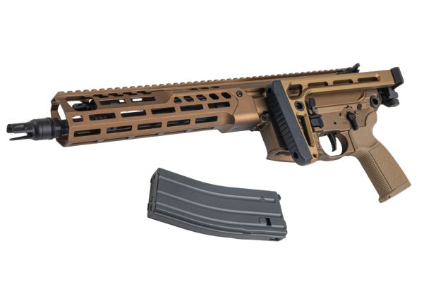 Salvo Precision MWS Spear LT 5.56 GBB エアソフトガン - 11.5インチ (マーキングなし) - ちゃいろ (ステンレススチールボルト)
