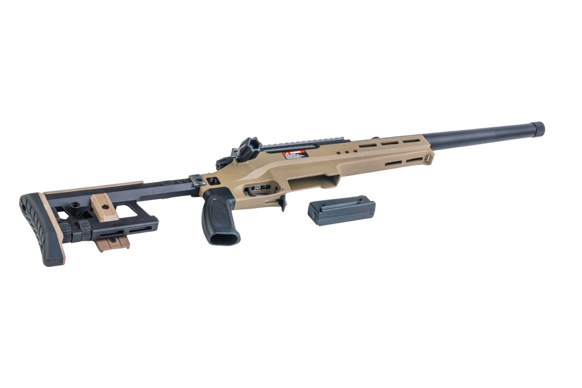 SilverBack TAC 41 L エアソフト ボルトアクションライフル、ライトシャーシ＆アルミストック（スポーツバージョン、FDE）