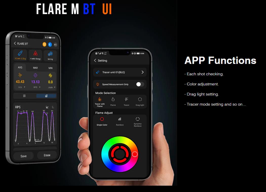 ESHOOTER フレア BT M トレーサーユニット RGB RAINBOW COLOR, BLUETOOTH FUNCTION)