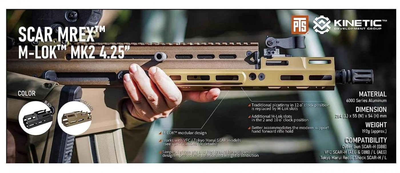 PTS Kinetic SCAR MREX M-LOK MK2 4.25in レイルハンドガード VFC マルイ SCAR 用 (FDE) –  AIRSOFT GOGO