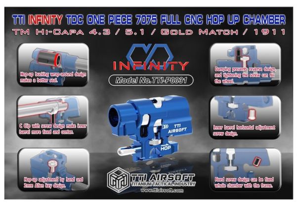 TTI Airsoft Tokyo Marui ハイキャパ GBB インフィニティ 一体型(いったいけい) フルCNC TDC ホップアップチャンバー - ブルー
