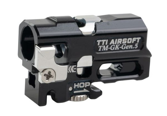 TTI AIRSOFT Tokyo Marui G17 Gen5 MOS & G19 GBB インフィニティ 一体型(いったいけい) フルCNC TDC ホップアップチャンバー - BK
