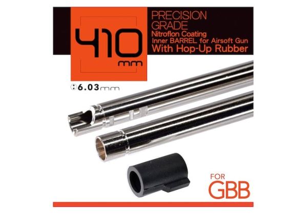 Unicorn AirsoftインナーバレルGBB（6.03mm、長さ:410mm、ニトロフロンコーティングブラス）60度ホップアップバッキング付き
