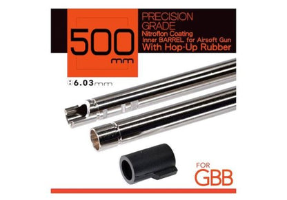Unicorn AirsoftインナーバレルGBB（6.03mm、長さ:500mm、ニトロフロンコーティングブラス）60度ホップアップバッキング付き