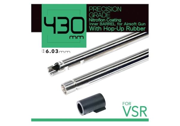 Unicorn Airsoft インナーバレル VSR (6.03mm、長さ:430mm、ニトロフロンコーティングブラス) 60度ホップアップバッキング付き