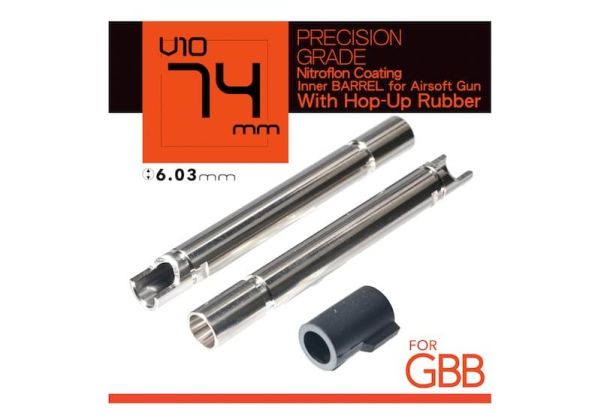 Unicorn AirsoftインナーバレルGBB（6.03mm、長さ:74mm、ニトロフロンコーティングブラス）60度ホップアップバッキング付き