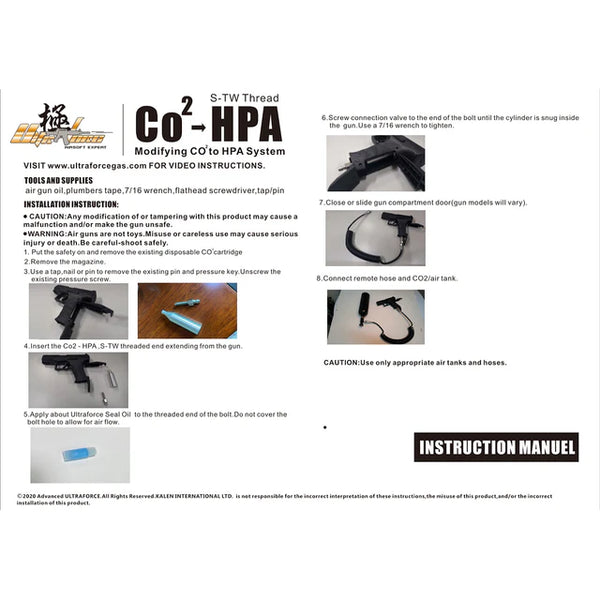 Ultraforce CO2 から HPA ピストル アダプター S-TW スレッド