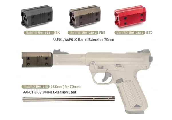 ACTION ARMY AAP01 / AAP01C GBB バレルエクステンション (70mm、ブラック)-AIRSOFT GOGO エアガン・サバゲー用品通販