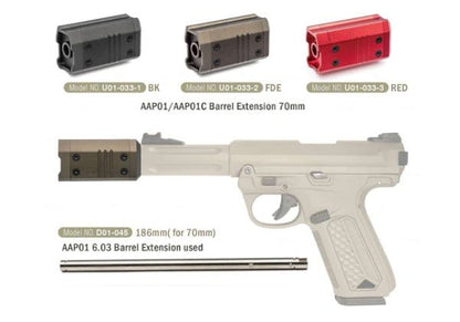 ACTION ARMY AAP01 / AAP01C GBB バレルエクステンション (70mm、ブラック)-AIRSOFT GOGO エアガン・サバゲー用品通販