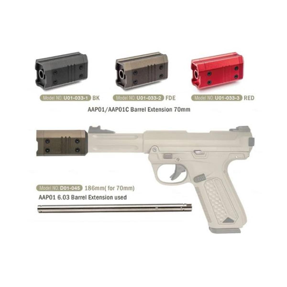 ACTION ARMY AAP01 / AAP01C GBB バレルエクステンション (70MM、FDE)-AIRSOFT GOGO エアガン・サバゲー用品通販