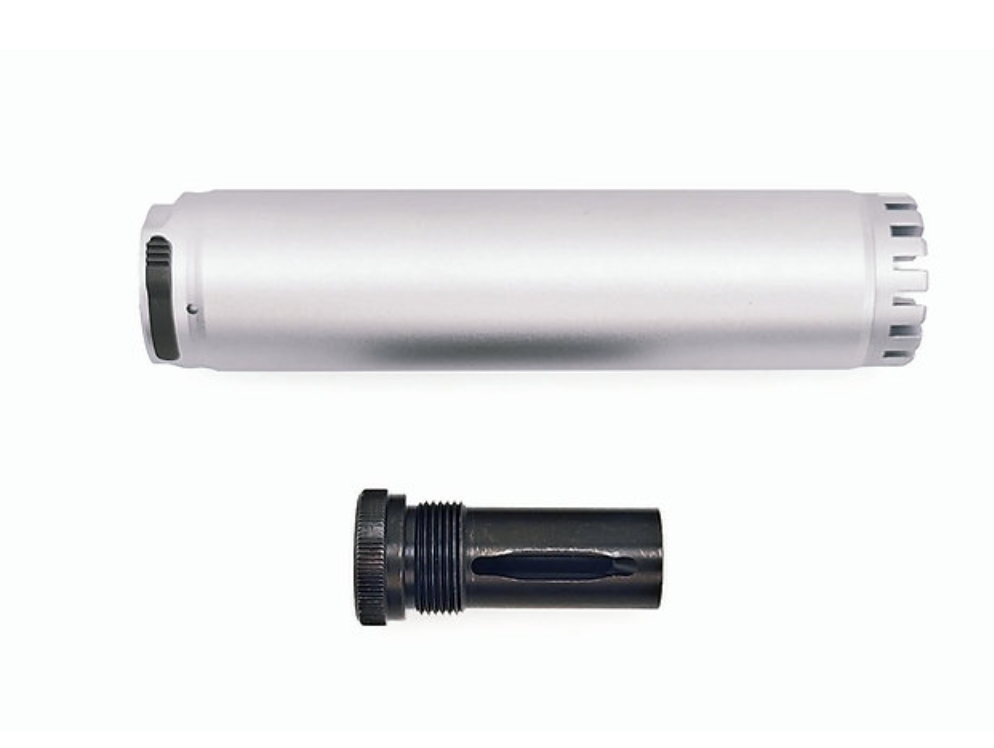 AKATSUKI BTスタイル MARS 5.56 QD 6.5インチサプレッサー（カスタムマーキング付き、トレーサーセットアップ済み）- 銀(ぎん)-AIRSOFT GOGO エアガン・サバゲー用品通販