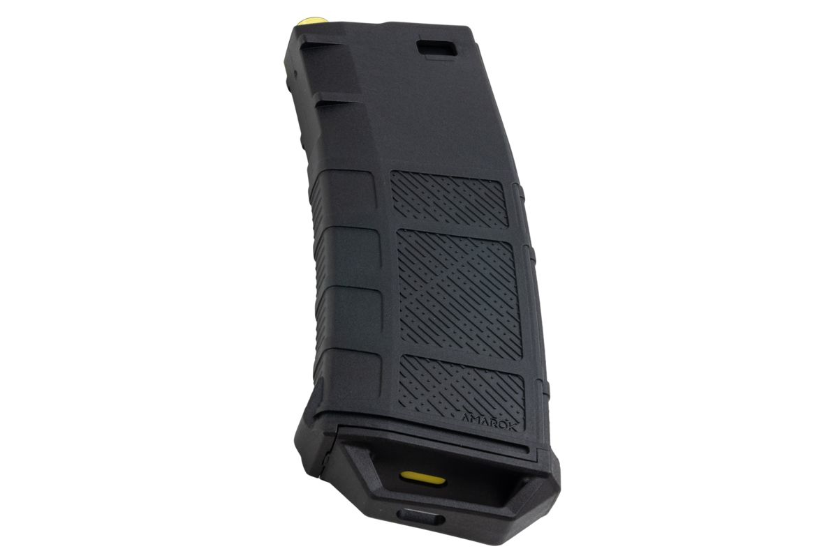 Amarok Sports ポリマー ミッド キャップ マガジン (AEG 用、250 発、ブラック/イエロー)-AIRSOFT GOGO エアガン・サバゲー用品通販