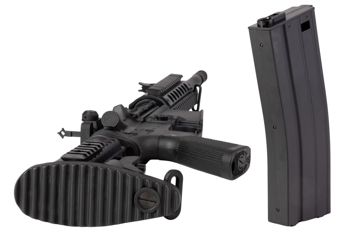 APS M4 CQB スタイル AEG エアソフト ライフル (EDGE II (機械の)メカボックスと MICRO FET を使用) - ブラック (4.5MMBBS)-AIRSOFT GOGO エアガン・サバゲー用品通販