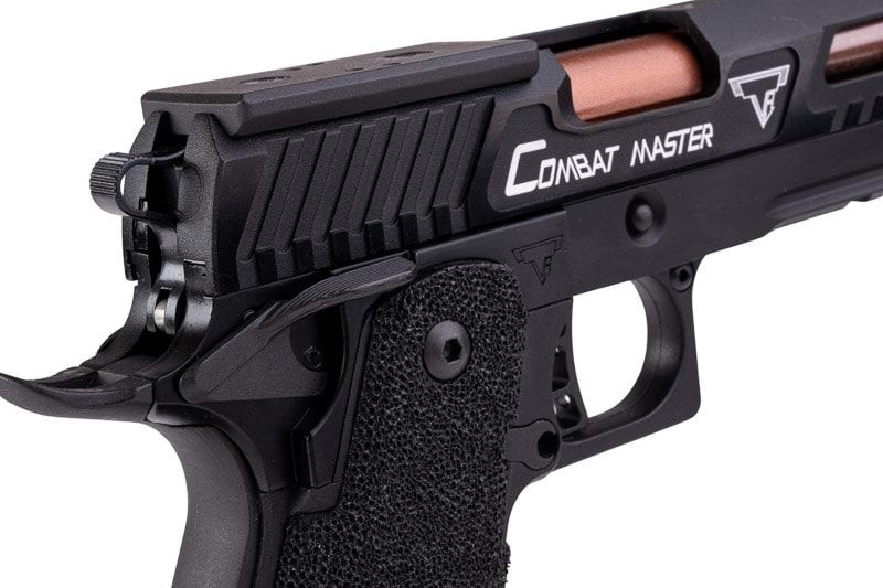 Army Armament JW3 TTI アルファ GBB エアソフト ピストル (CNC GBBスライド) ハンドメイド スティップリング グリップ付き - ブラック-AIRSOFT GOGO エアガン・サバゲー用品通販