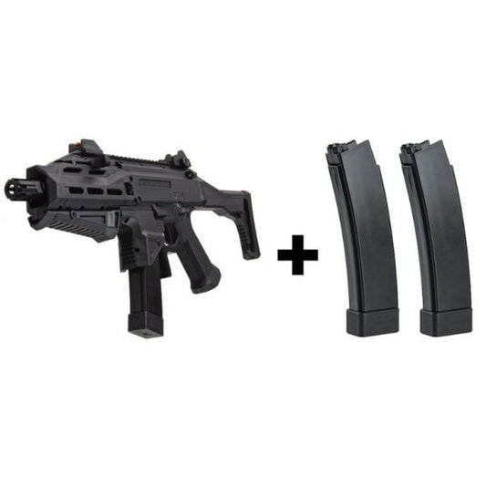 ASG CZ SCORPION EVO 3 ATEC エアソフト AEG ライフル - ブラック (2 つの追加マガジン付き)-AIRSOFT GOGO エアガン・サバゲー用品通販