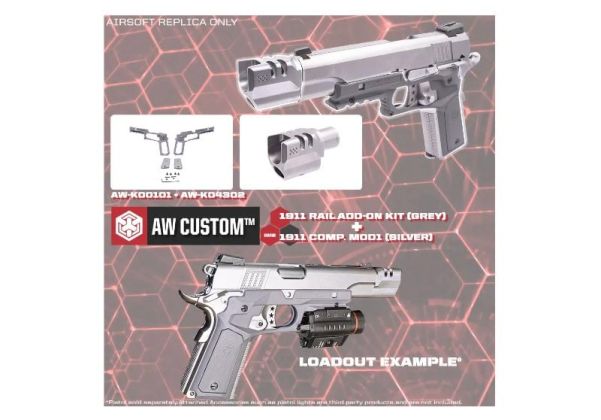 AW Custom 1911 レイルアドオンキット AW NEシリーズ / WE 1911シリーズ GBB用 (ノンレイルバージョン) - グレー-AIRSOFT GOGO エアガン・サバゲー用品通販