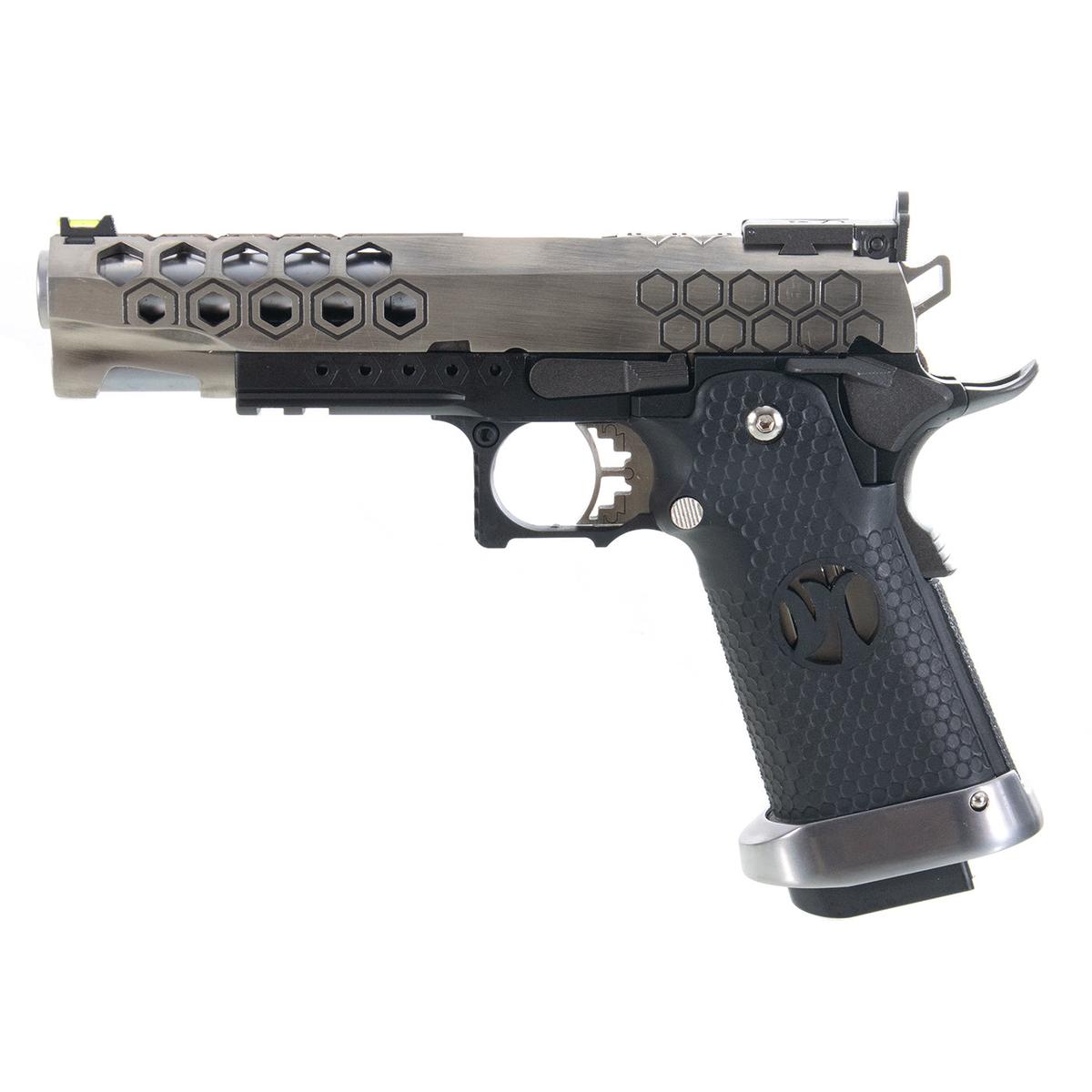 AW CUSTOM HX2501モデル HEXカット ハイキャパ 5.1 ガスブローバック (2TONE シルバー, ブラック)-AIRSOFT GOGO エアガン・サバゲー用品通販