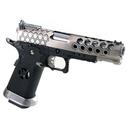 AW CUSTOM HX2501モデル HEXカット ハイキャパ 5.1 ガスブローバック (2TONE シルバー, ブラック)-AIRSOFT GOGO エアガン・サバゲー用品通販