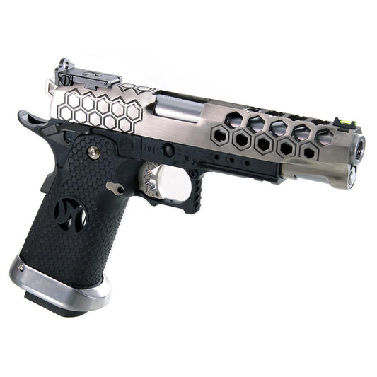 AW CUSTOM HX2501モデル HEXカット ハイキャパ 5.1 ガスブローバック (2TONE シルバー, ブラック)-AIRSOFT GOGO エアガン・サバゲー用品通販