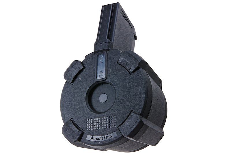 BATTLEAXE M4 / M16 エアソフト AEG ドラムマガジン (装弾数 2,200発、サウンドコントロール) - ブラック (タイプ 1)-AIRSOFT GOGO エアガン・サバゲー用品通販