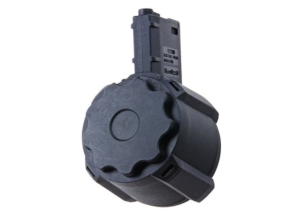 BATTLEAXE M4 / M16 エアソフト AEG ドラムマガジン (装弾数 2,200発、サウンドコントロール) - ブラック (タイプ 2)-AIRSOFT GOGO エアガン・サバゲー用品通販