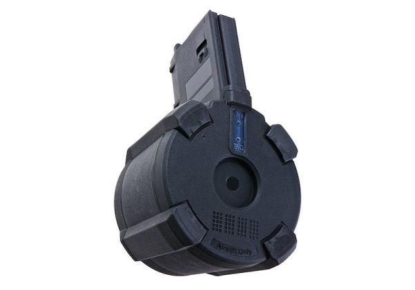 BATTLEAXE M4 / M16 Systema PTW ドラムマガジン (2200発、サウンドコントロール) - ブラック-AIRSOFT GOGO エアガン・サバゲー用品通販