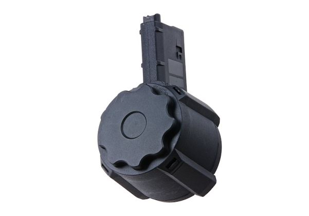 BATTLEAXE M4 / M16 Systema PTW ドラムマガジン (2200発、サウンドコントロール) - ブラック-AIRSOFT GOGO エアガン・サバゲー用品通販