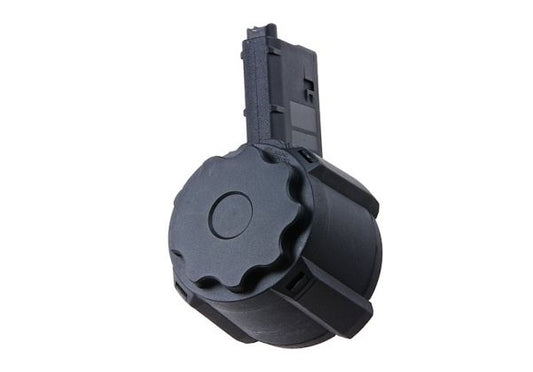 BATTLEAXE M4 / M16 Systema PTW ドラムマガジン (2200発、サウンドコントロール) - ブラック-AIRSOFT GOGO エアガン・サバゲー用品通販