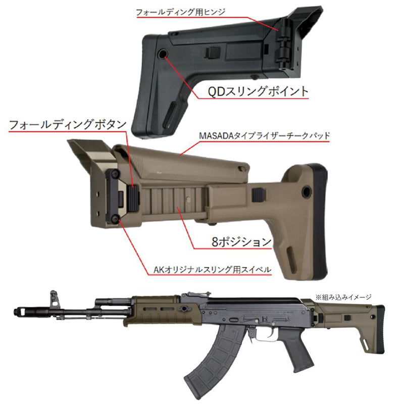 Bow Master フォールディング ストックキット FDEカラー MASADA (Bushmaster ACR)タイプ 東京マルイ AKM GBB用-AIRSOFT GOGO エアガン・サバゲー用品通販