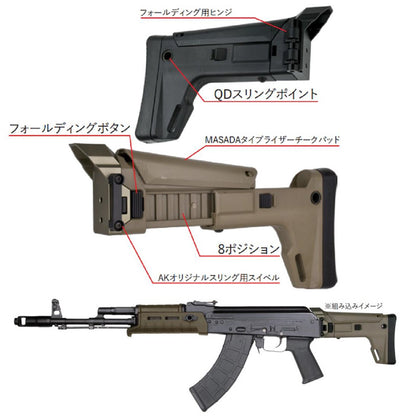 Bow Master フォールディング ストックキット FDEカラー MASADA (Bushmaster ACR)タイプ 東京マルイ AKM GBB用-AIRSOFT GOGO エアガン・サバゲー用品通販