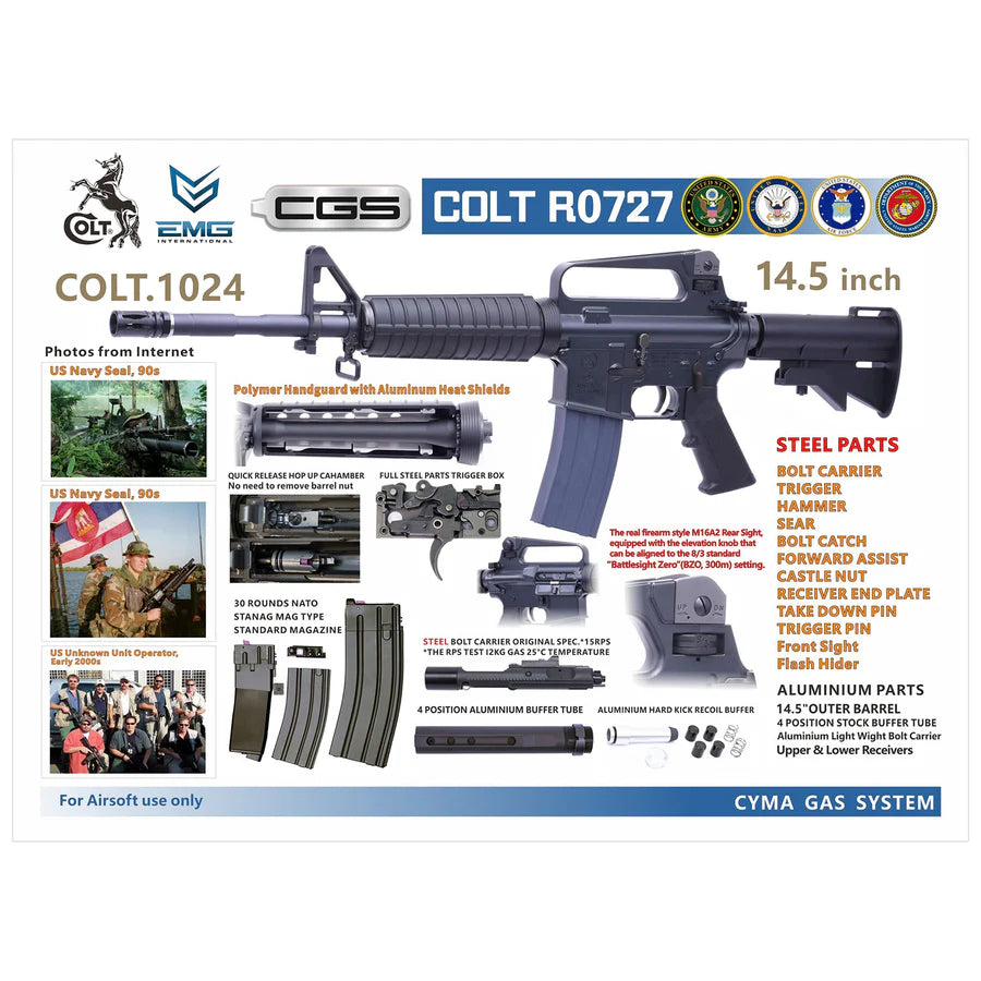 CYMA CGS COLT 727 M16A2 カービン GBB エアソフトガン (COLT.1024)-AIRSOFT GOGO エアガン・サバゲー用品通販