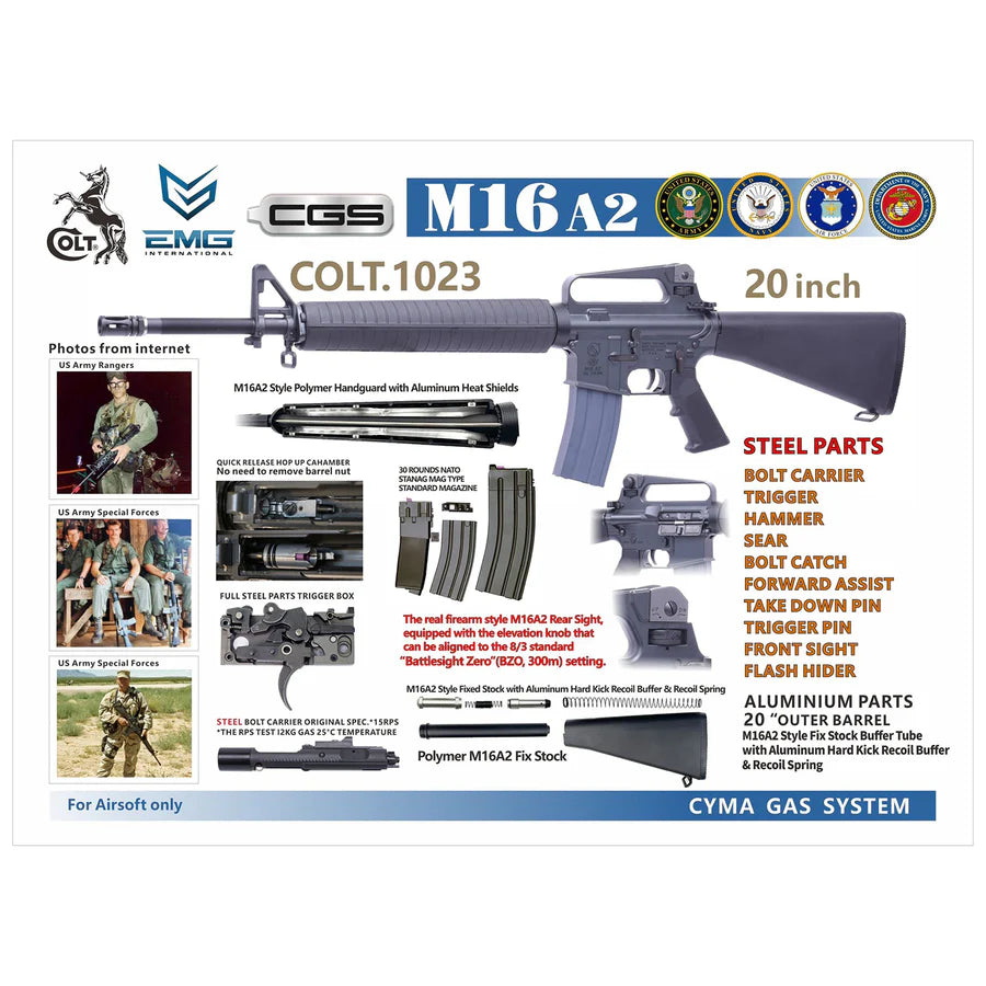 CYMA CGS COLT M16A2 ライフル GBB エアソフトガン (COLT.1023)-AIRSOFT GOGO エアガン・サバゲー用品通販