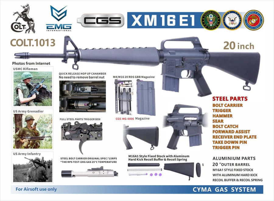 CYMA CGS COLT M603 XM16E1 GBB Airsoft ( COLT.1013 )-AIRSOFT GOGO エアガン・サバゲー用品通販