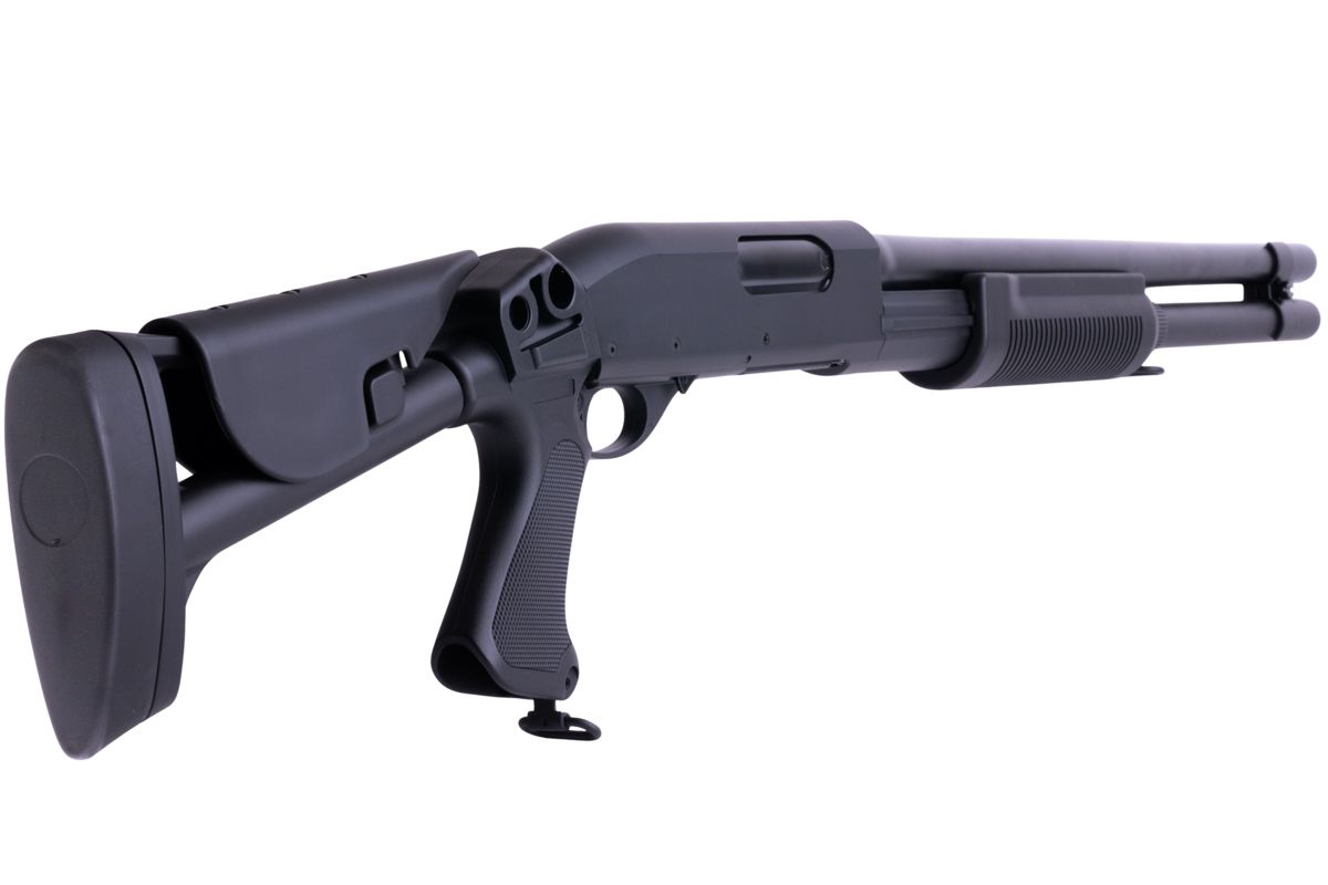 CYMA M870 3ラウンドバースト マルチショット シェルローディング エアソフト ショットガン (格納式ストック)(CM353L)-AIRSOFT GOGO エアガン・サバゲー用品通販