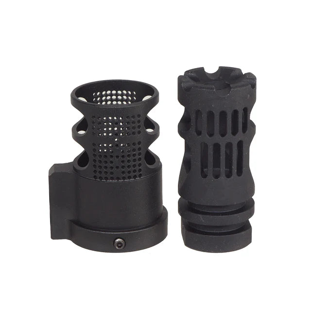 E&C ガンマ エアソフト フラッシュ ハイダー 14mm 用 ダイバーター付き (EC-MP244) - ブラック-AIRSOFT GOGO エアガン・サバゲー用品通販