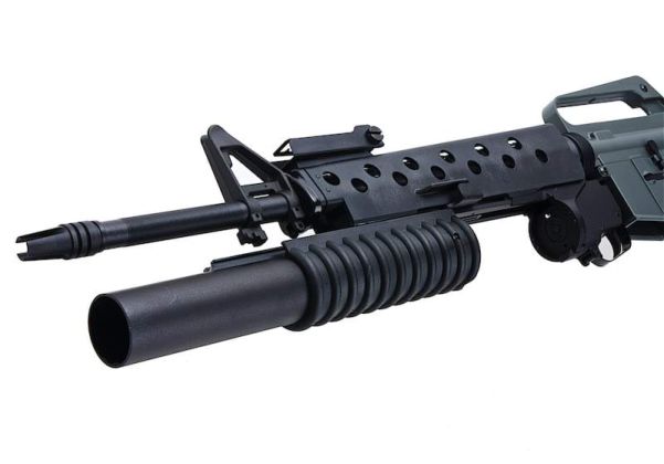 E&C M16A1 エアソフト電動ライフル（M203ガスグレネードランチャー付き）EC703（QD 1.5(機械の)メカボックス、ブランクマーキング） - ブラック-AIRSOFT GOGO エアガン・サバゲー用品通販