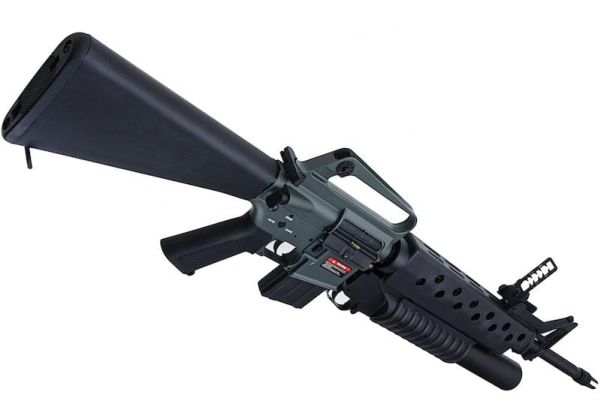 E&C M16A1 エアソフト電動ライフル（M203ガスグレネードランチャー付き）EC703（QD 1.5(機械の)メカボックス、ブランクマーキング） - ブラック-AIRSOFT GOGO エアガン・サバゲー用品通販