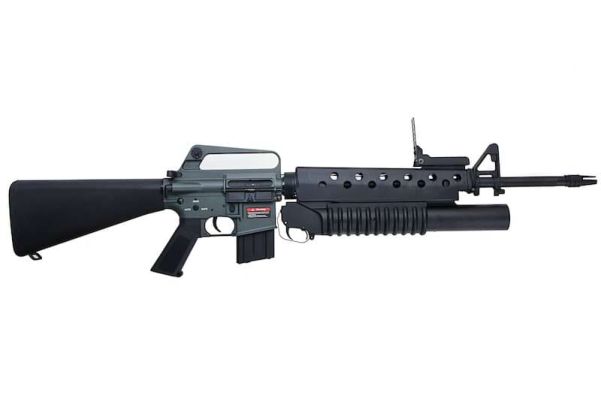 E&C M16A1 エアソフト電動ライフル（M203ガスグレネードランチャー付き）EC703（QD 1.5(機械の)メカボックス、ブランクマーキング） - ブラック-AIRSOFT GOGO エアガン・サバゲー用品通販